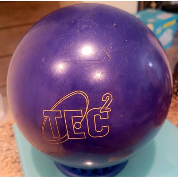 Columbia 300 Yellow Dot Bowling Ball Vintage PURPLE 15.4lbs DRILLED TEC2 - Picture 2 of 5
